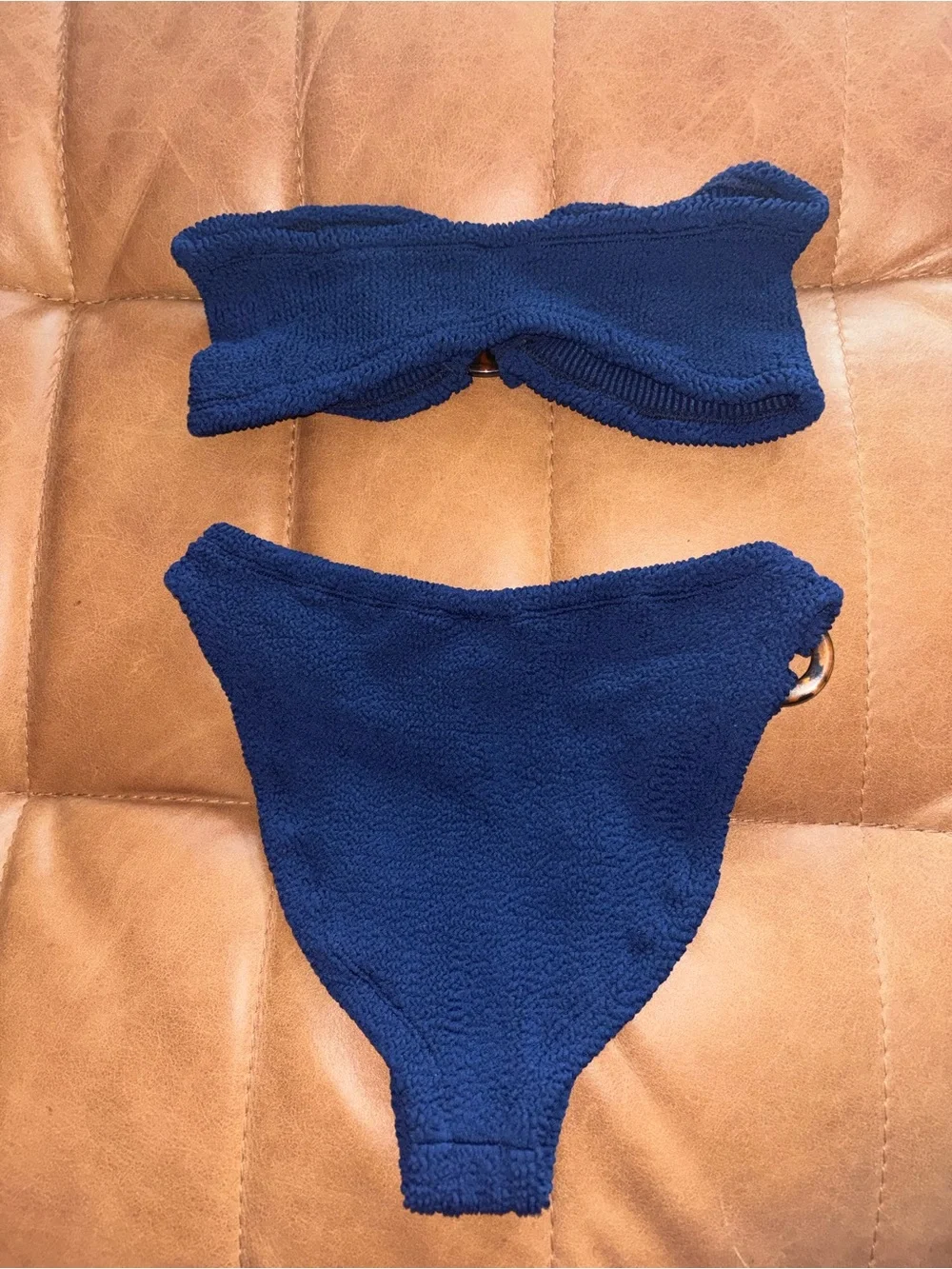 Hunza G Gloria Strapless Crinkle Bikini in Navy